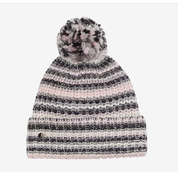 KATE SPADE Marled Stripe light pink Pom Pom Beanie Hat - Picture 1 of 6